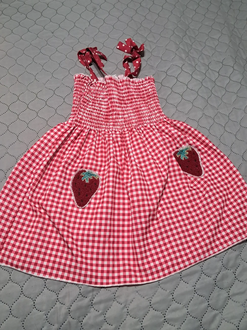 MAKE AN OFFER...........SHEIN Red Gingham Strawberry Tie-Shoulder Sundress